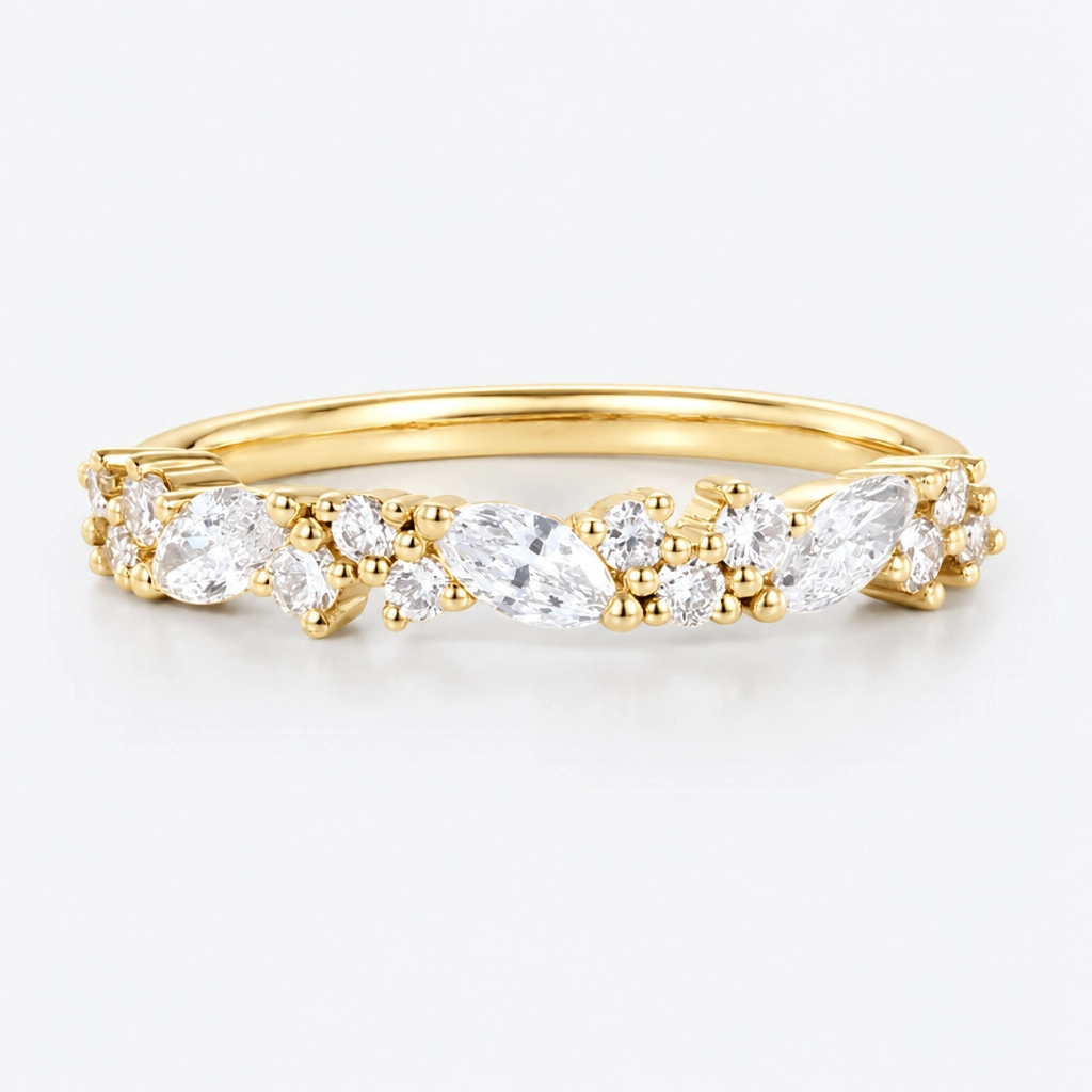 0.37ctw Round and Marquise Cut Lab Grown Diamond Straight Mixed-Cut Wedding Band in White Gold