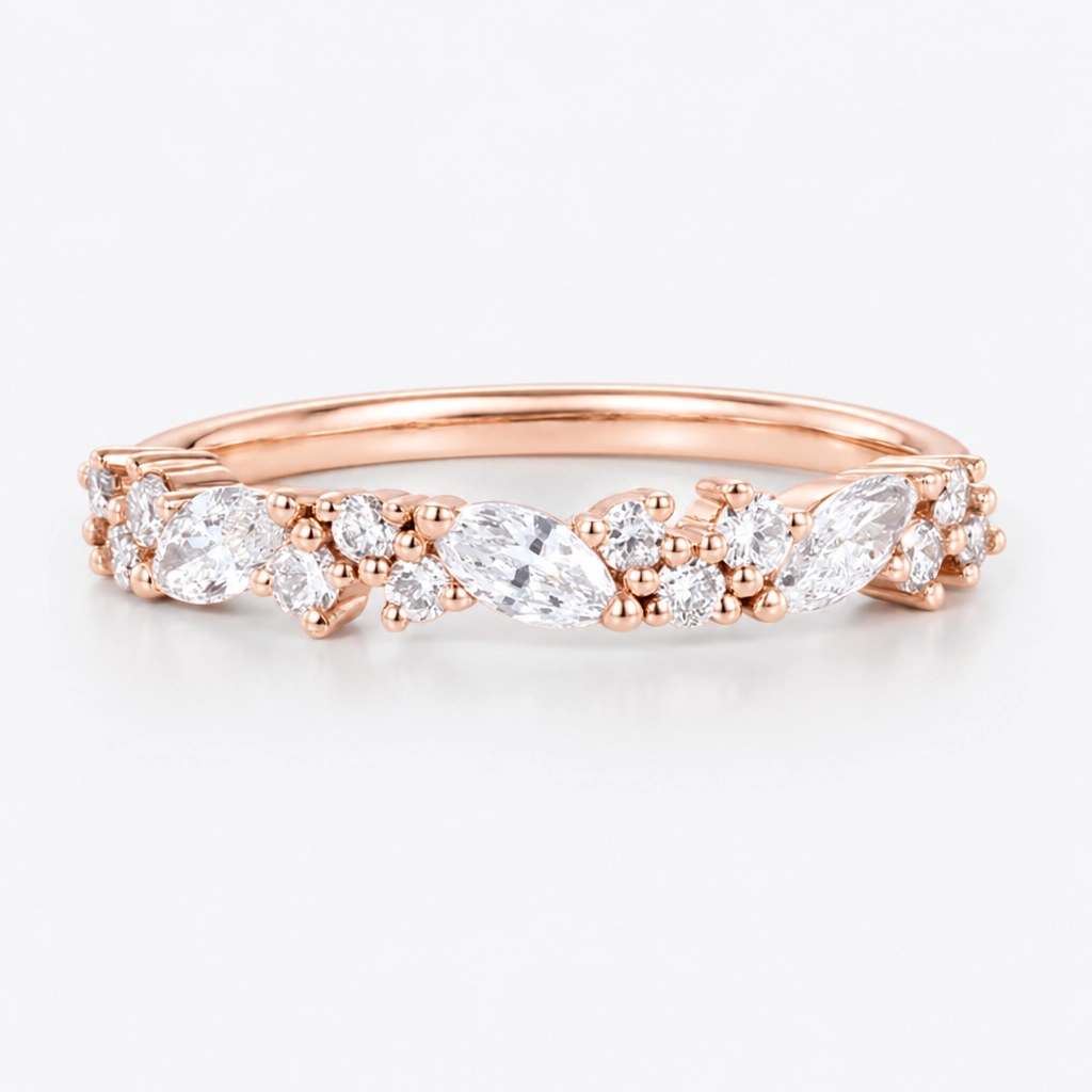 0.37ctw Round and Marquise Cut Lab Grown Diamond Straight Mixed-Cut Wedding Band in White Gold