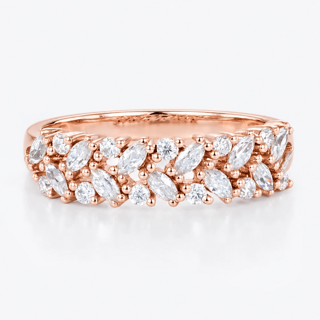 0.49ctw Marquise and Round Cut Lab Grown Diamond Interwoven Wide Wedding Band in White Gold