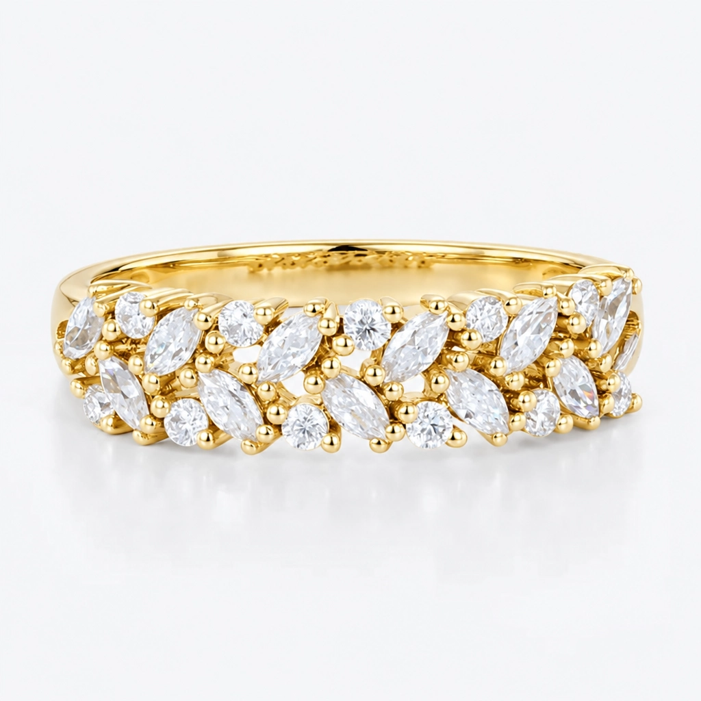 0.49ctw Marquise and Round Cut Lab Grown Diamond Interwoven Wide Wedding Band in White Gold