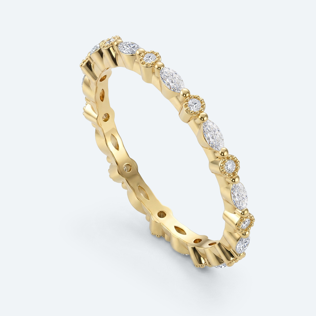 Vintage Lab Diamond Wedding Band Milgrain Stacking Rings