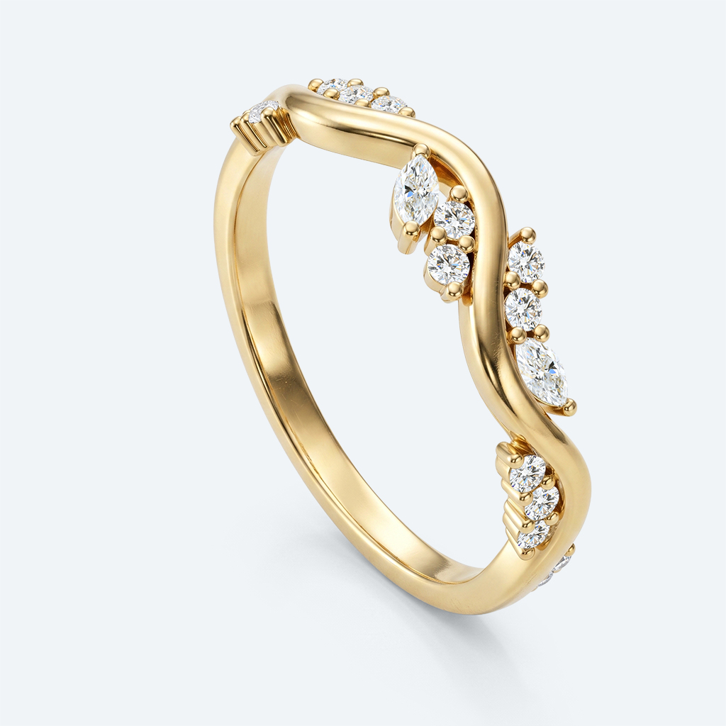 Lab Diamond Wave Rings Wave-Shaped Stacking Wedding Band