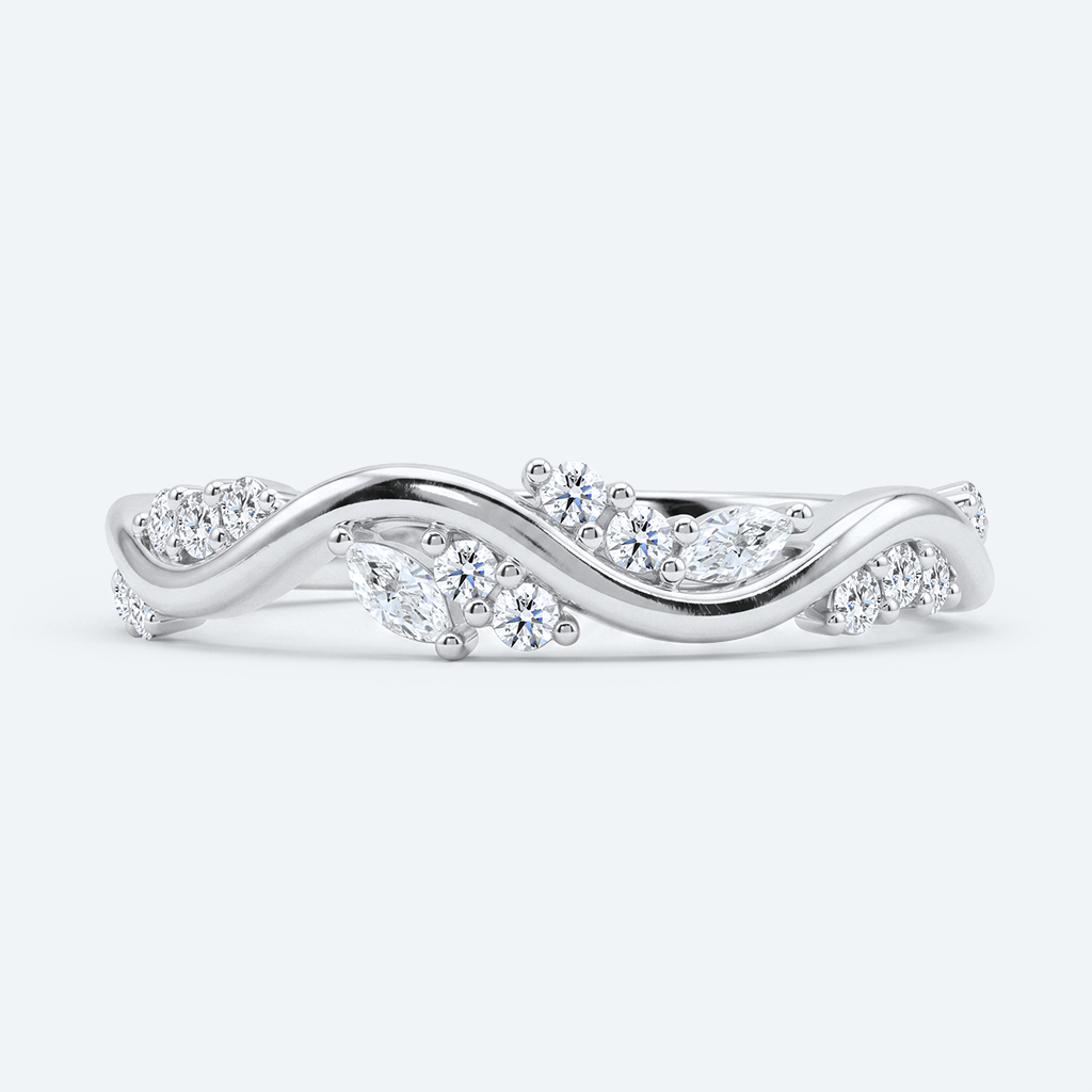 Lab Diamond Wave Rings Wave-Shaped Stacking Wedding Band