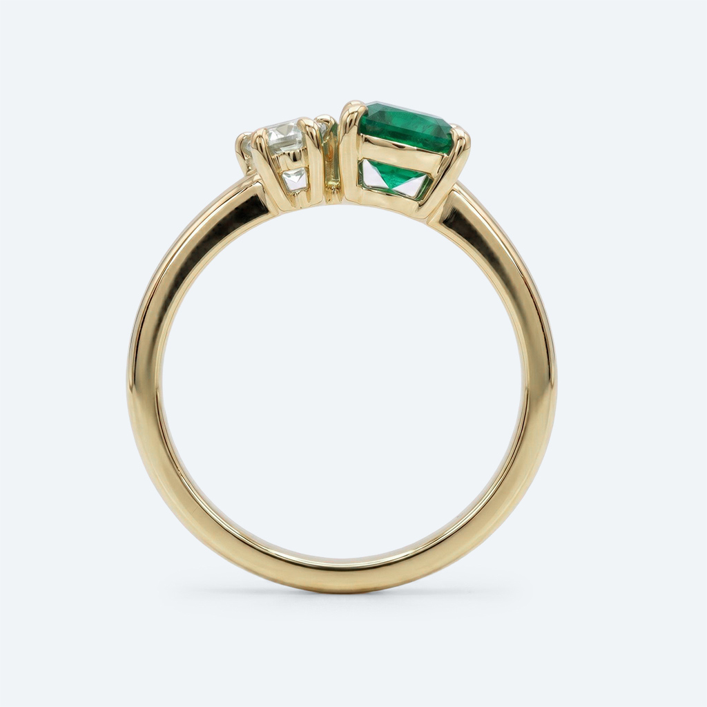 Shield Cut Toi Et Moi Ring Emeralds & Diamond Engagement Ring
