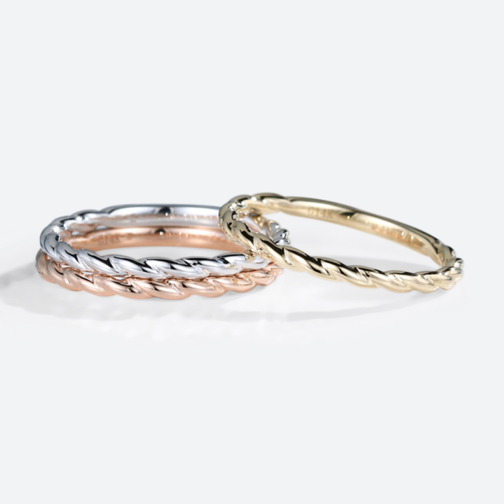 Simple Engagement Rings Solid Gold 3pcs Stacked Twisted Wedding Rings
