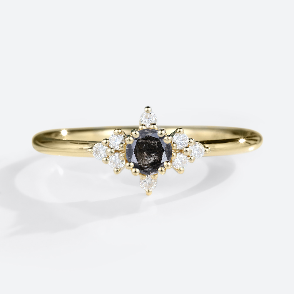 Round Cut Salt & Pepper Diamond Cluster Engagement Rings