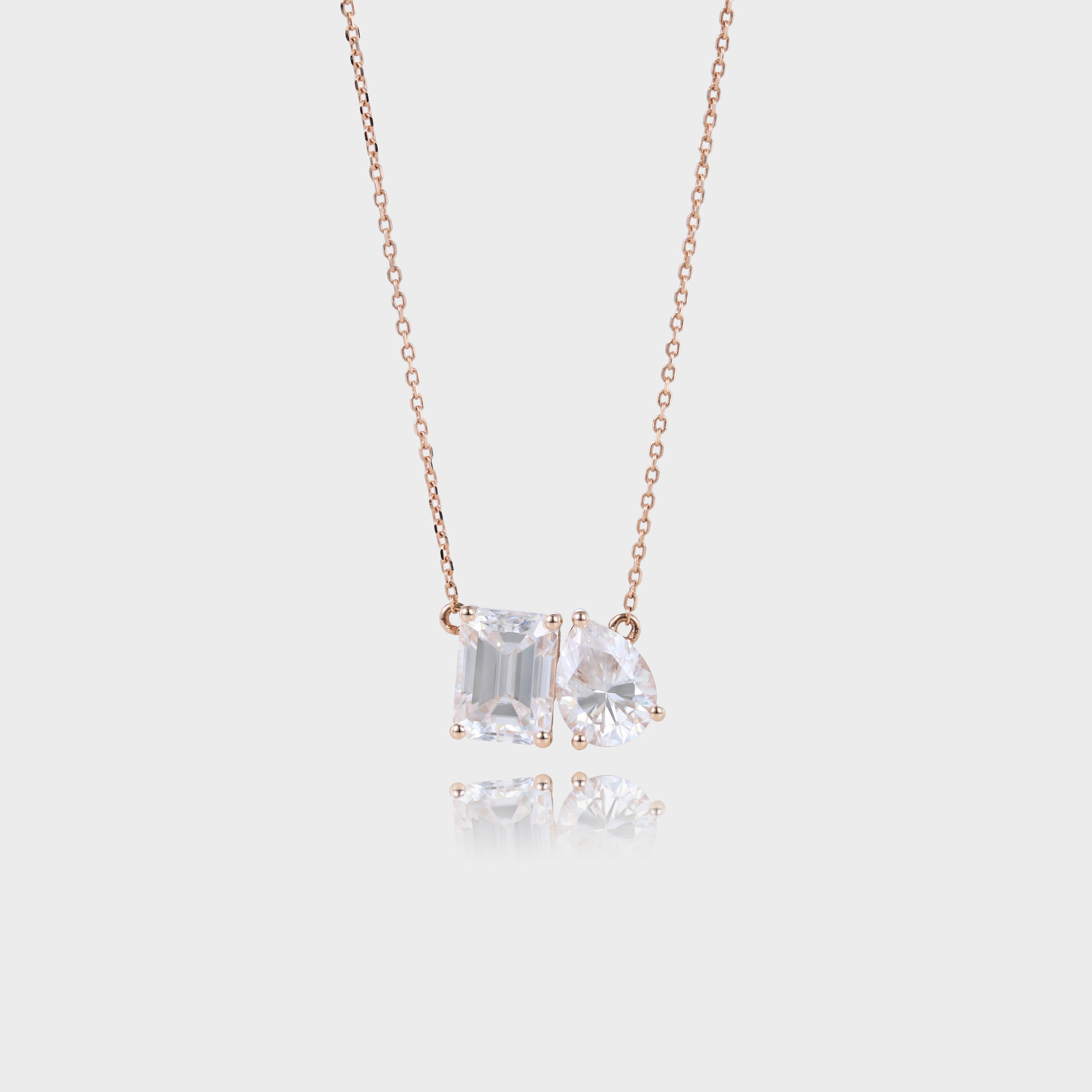 Toi Et Moi Emerald & Pear Cut Lab Diamond Necklace Two Stone Pendant Necklace