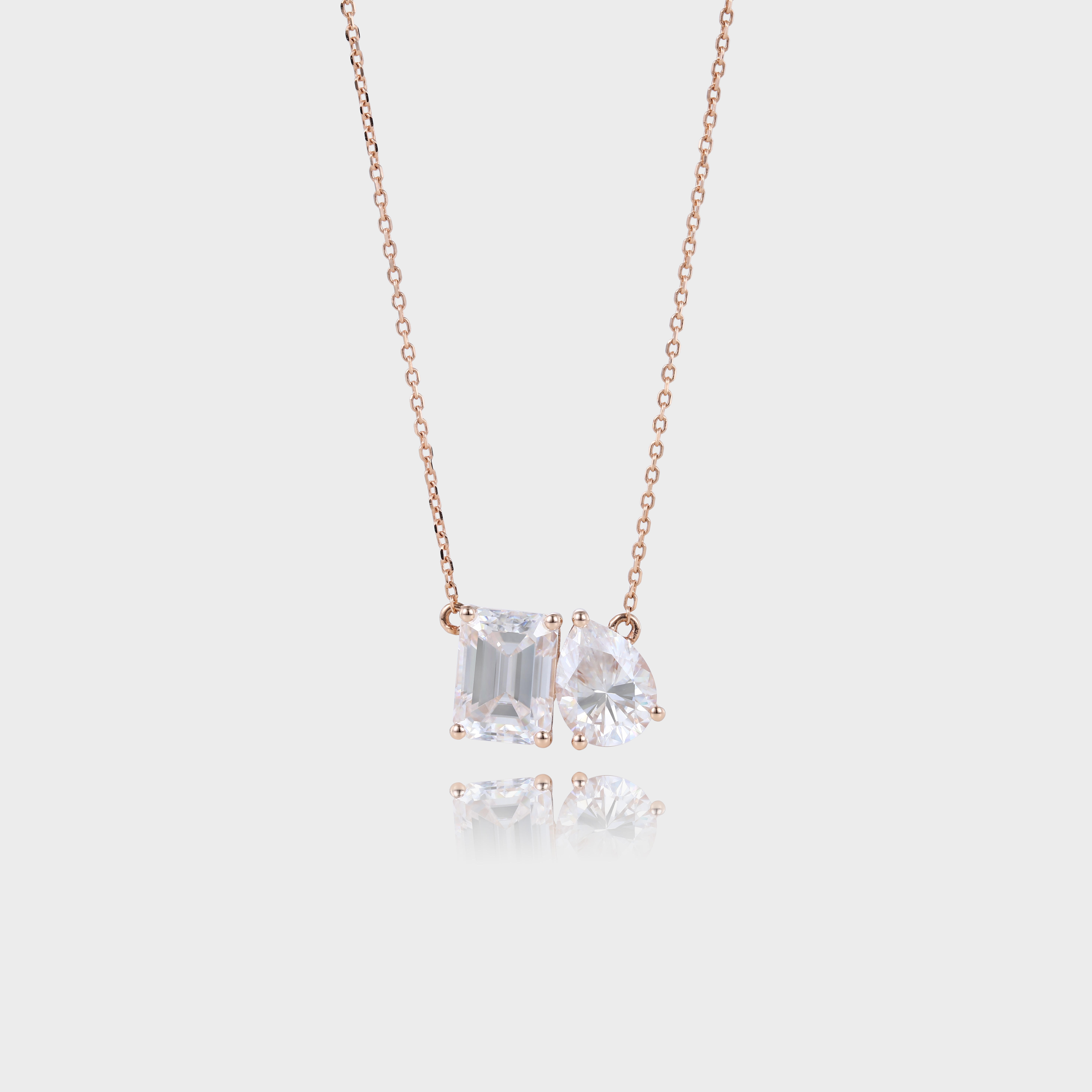 Toi Et Moi Emerald &amp; Pear Cut Lab Diamond Necklace Two Stone Pendant Necklace