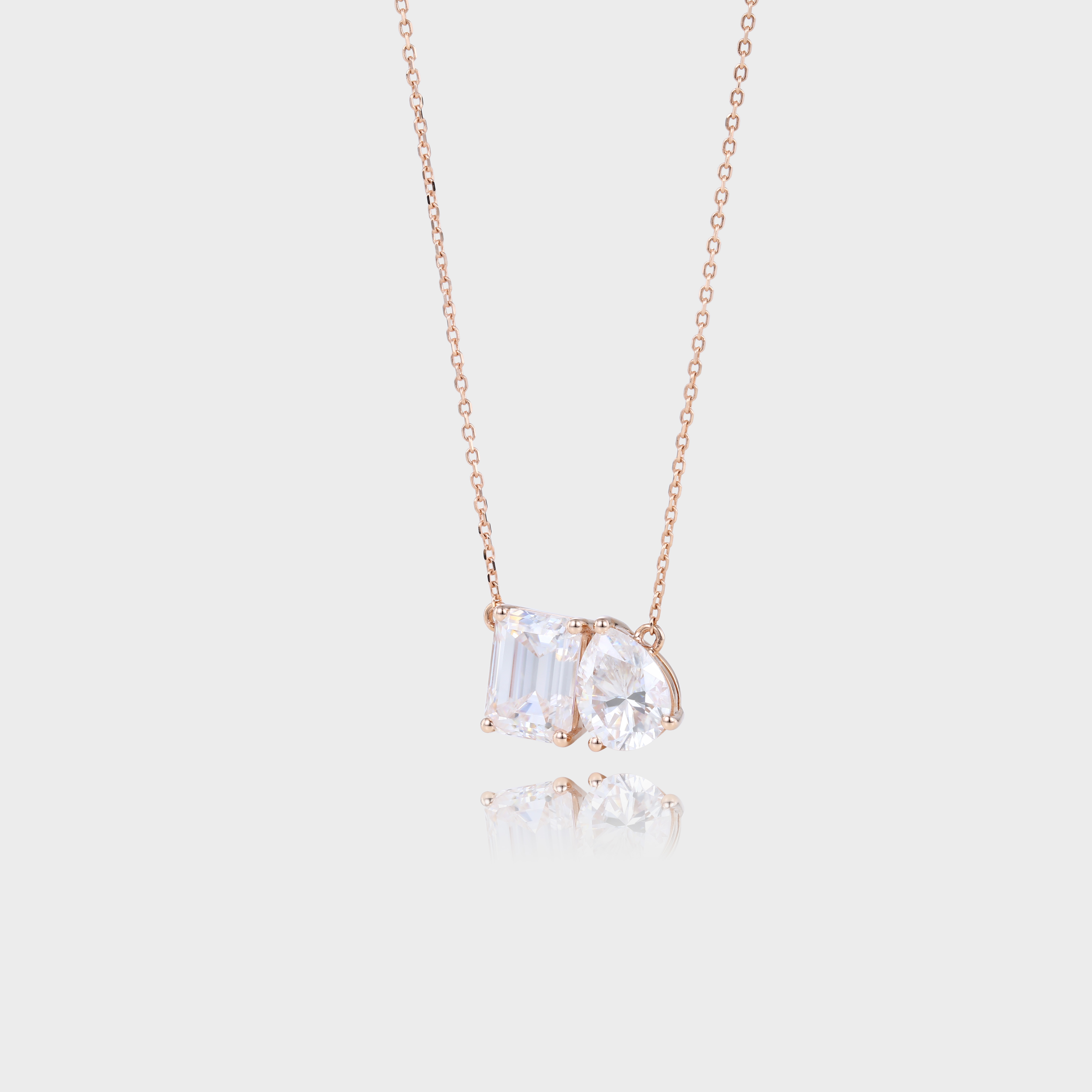 Toi Et Moi Emerald & Pear Cut Lab Diamond Necklace Two Stone Pendant Necklace