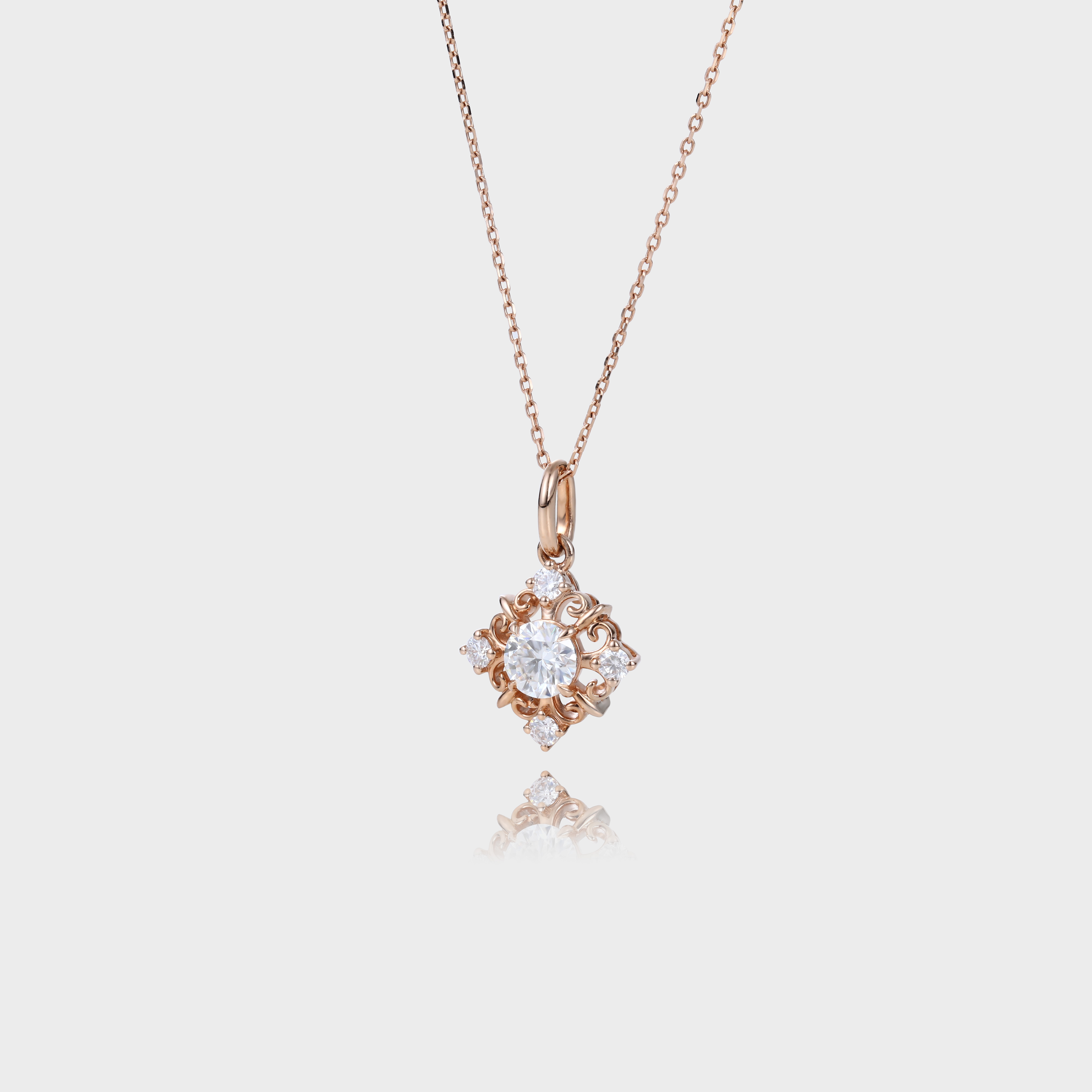 Vintage Round Cut Lab Diamond Necklace Filigree Pendant Necklace (1)