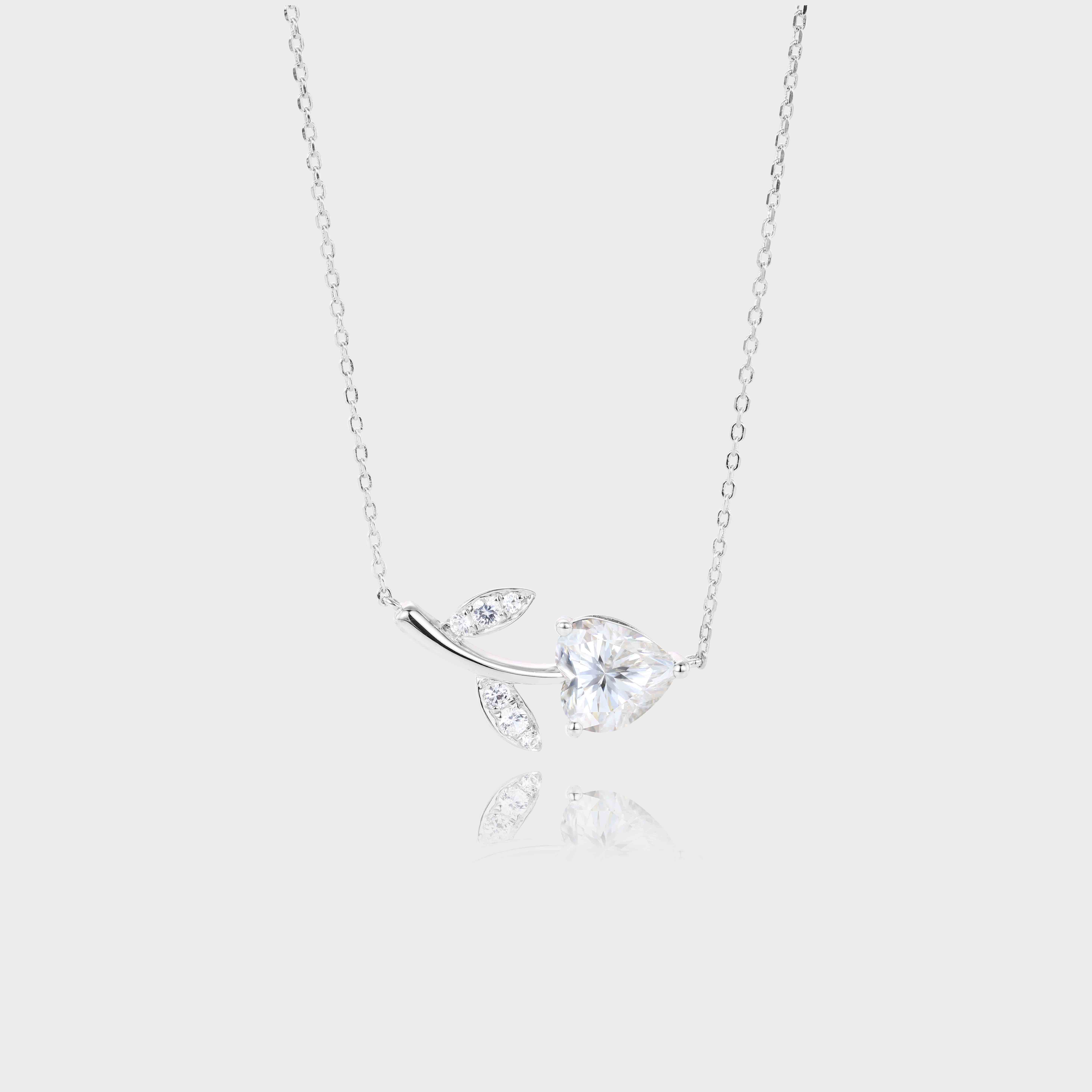 white Gold Cherry Designed Heart Shaped Lab Diamond Pendant Necklace (1)