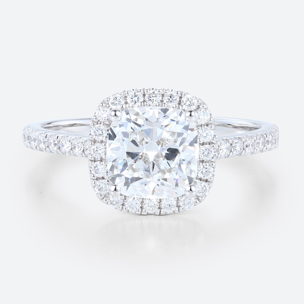White Gold Cushion Cut Lab Grown Diamond Halo Engagement Ring