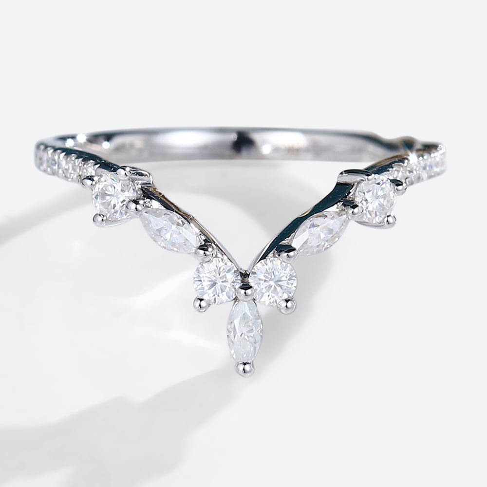 White Gold Stackable Rings Marquise Cut Moissanite Engagement Ring