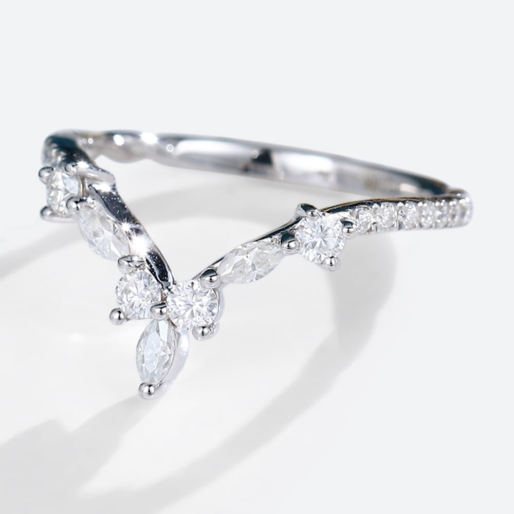 White Gold Stackable Rings Marquise Cut Moissanite Engagement Ring