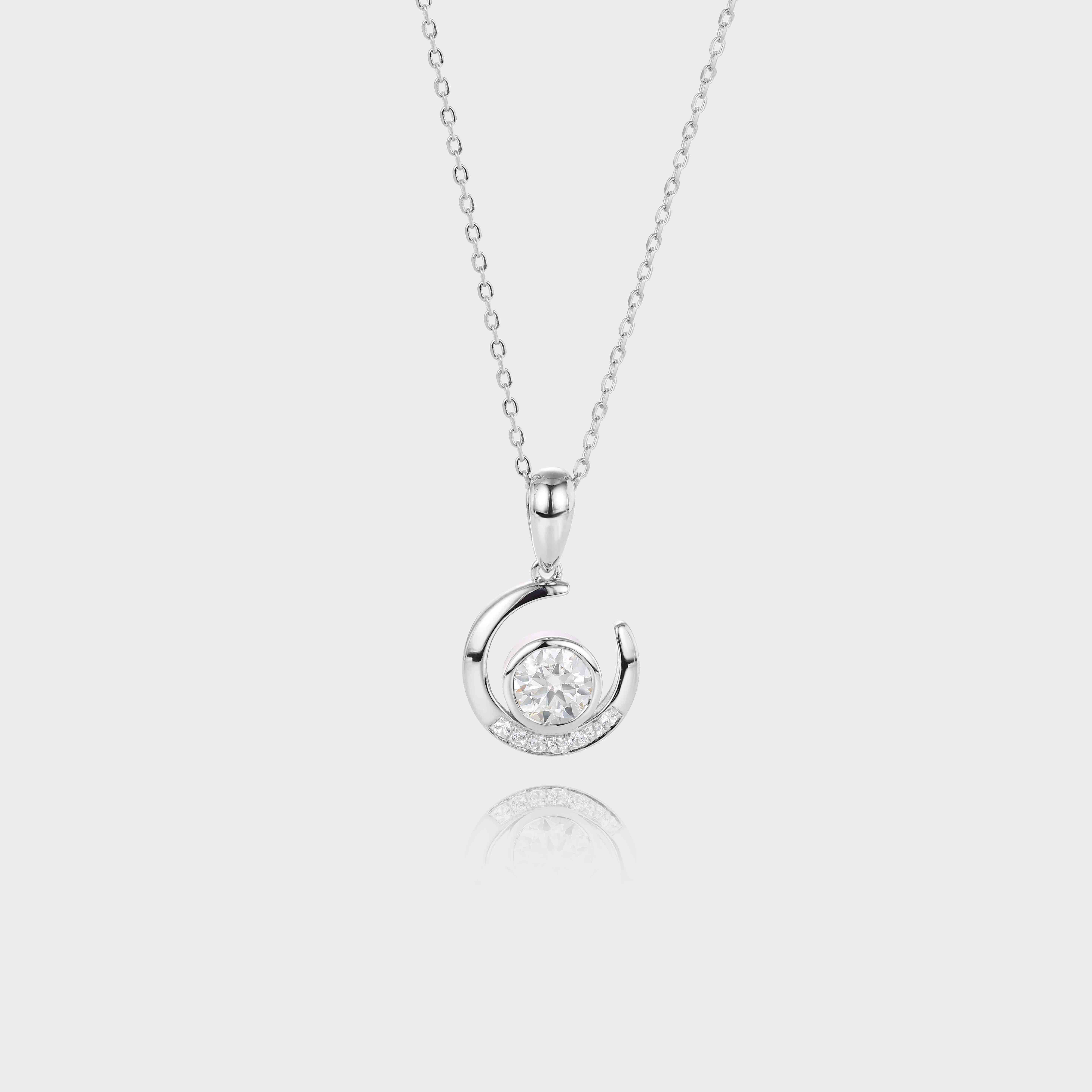 White Gold Round Cut Lab Diamond Pendant Necklace Bezel Crescent Pendant Necklace (1)