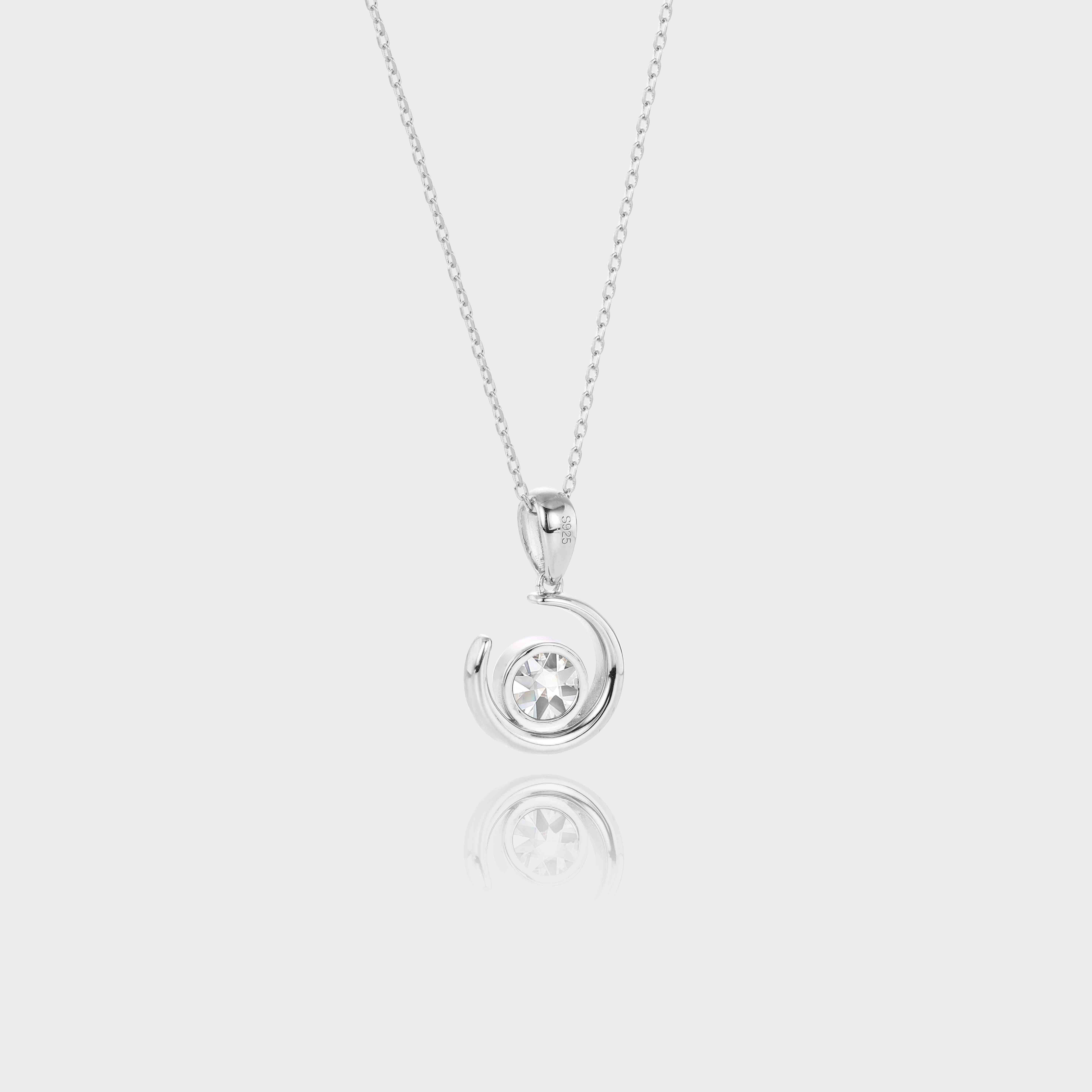 White Gold Round Cut Lab Diamond Pendant Necklace Bezel Crescent Pendant Necklace (3)