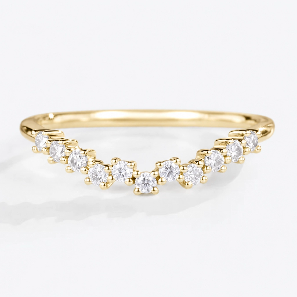 Round Cut Lab Grown Diamond Cluster Curved Wedding Band in White Gold