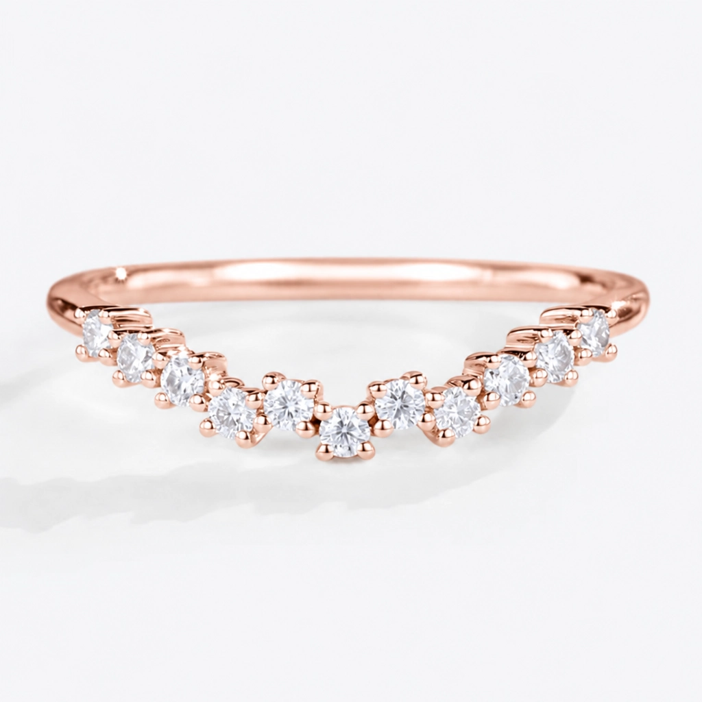 Round Cut Lab Grown Diamond Cluster Curved Wedding Band in White Gold