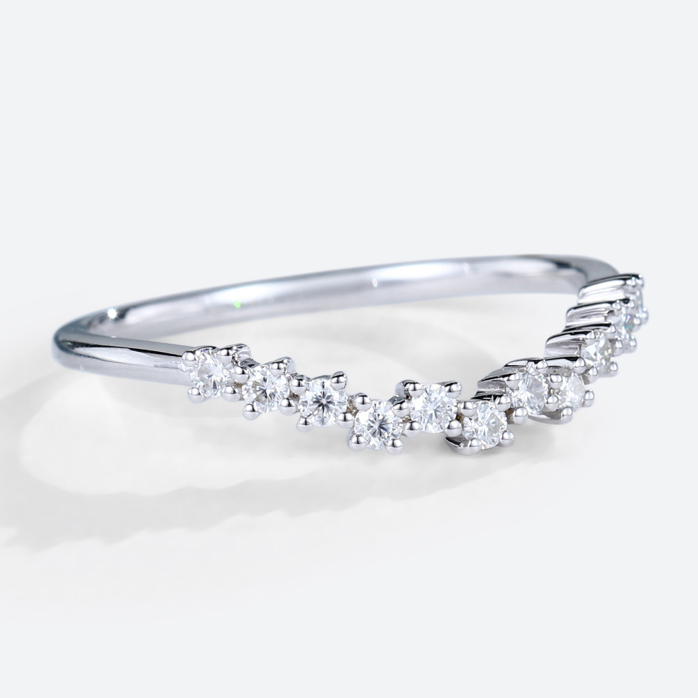 Round Curved Wedding Bands 0.22ct Lab Diamond Ring in White Gold