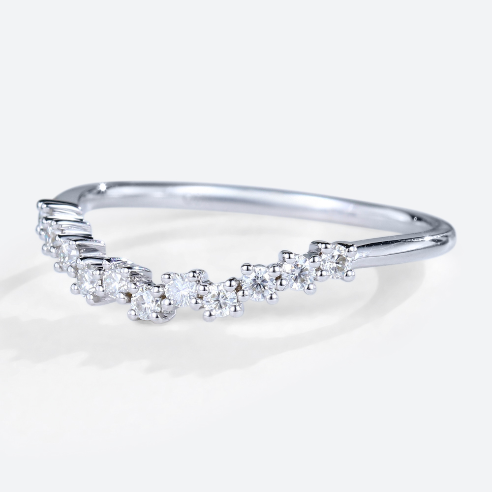 Round Curved Wedding Bands 0.22ct Lab Diamond Ring in White Gold