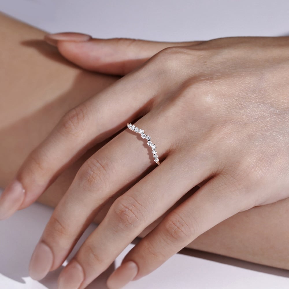 Round Curved Wedding Bands 0.22ct Lab Diamond Ring in White Gold