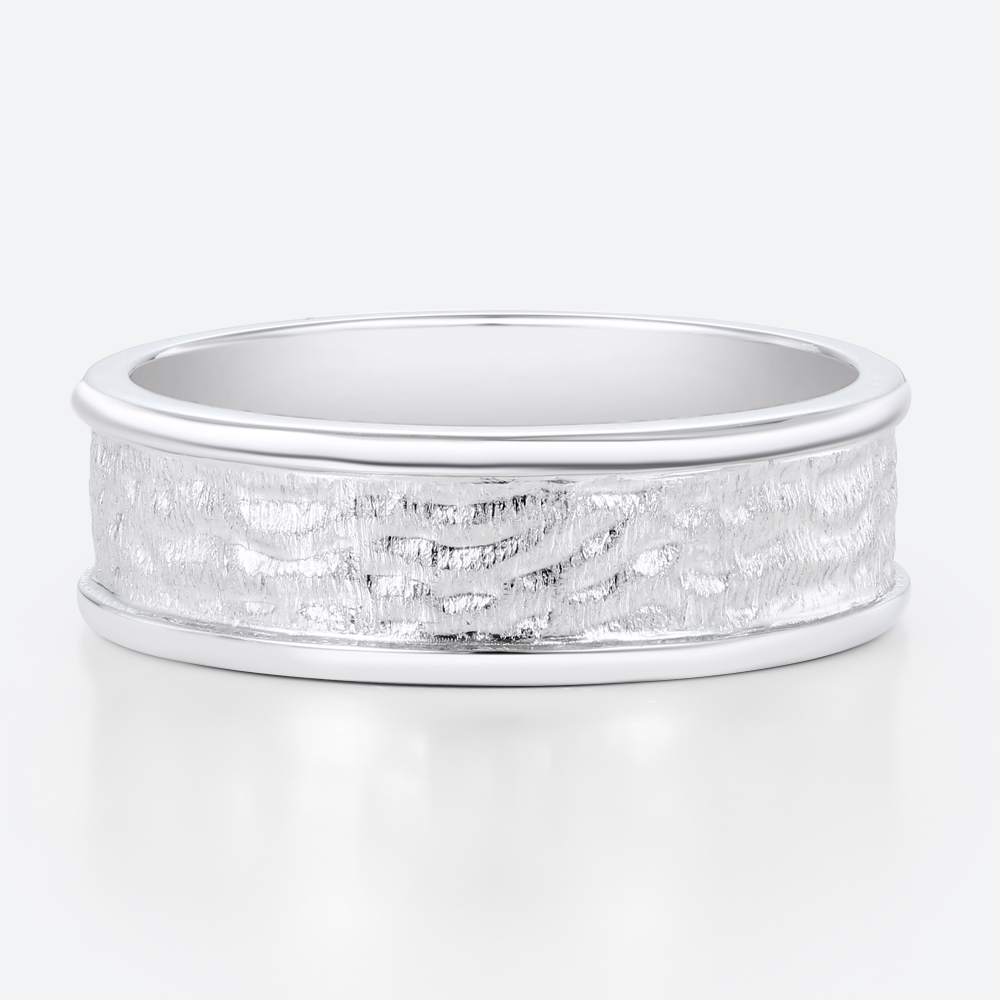 Minimalist Wide Band Engagement Rings with a Unique Textured Finish in White Gold