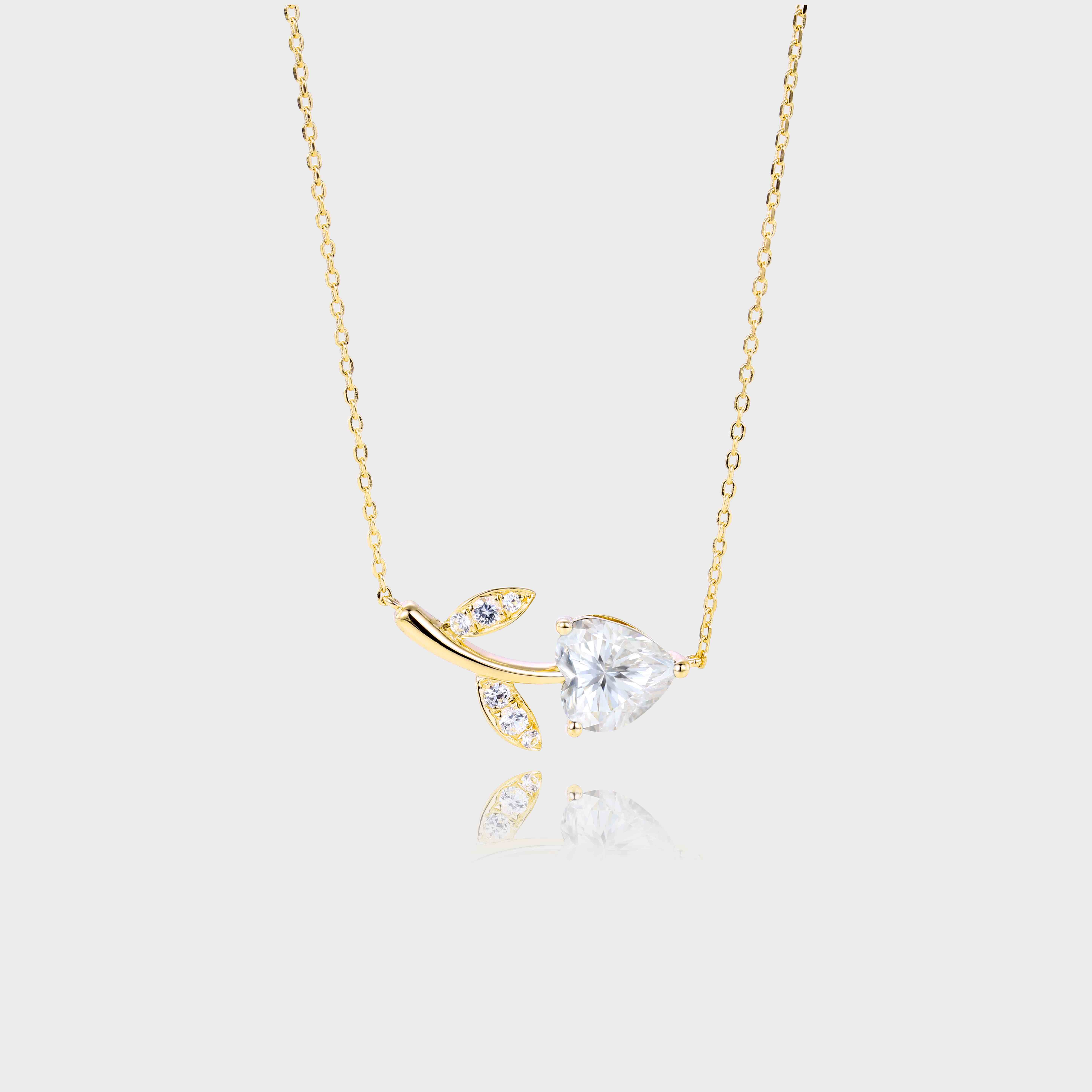 Yellow Gold Cherry Designed Heart Shaped Lab Diamond Pendant Necklace
