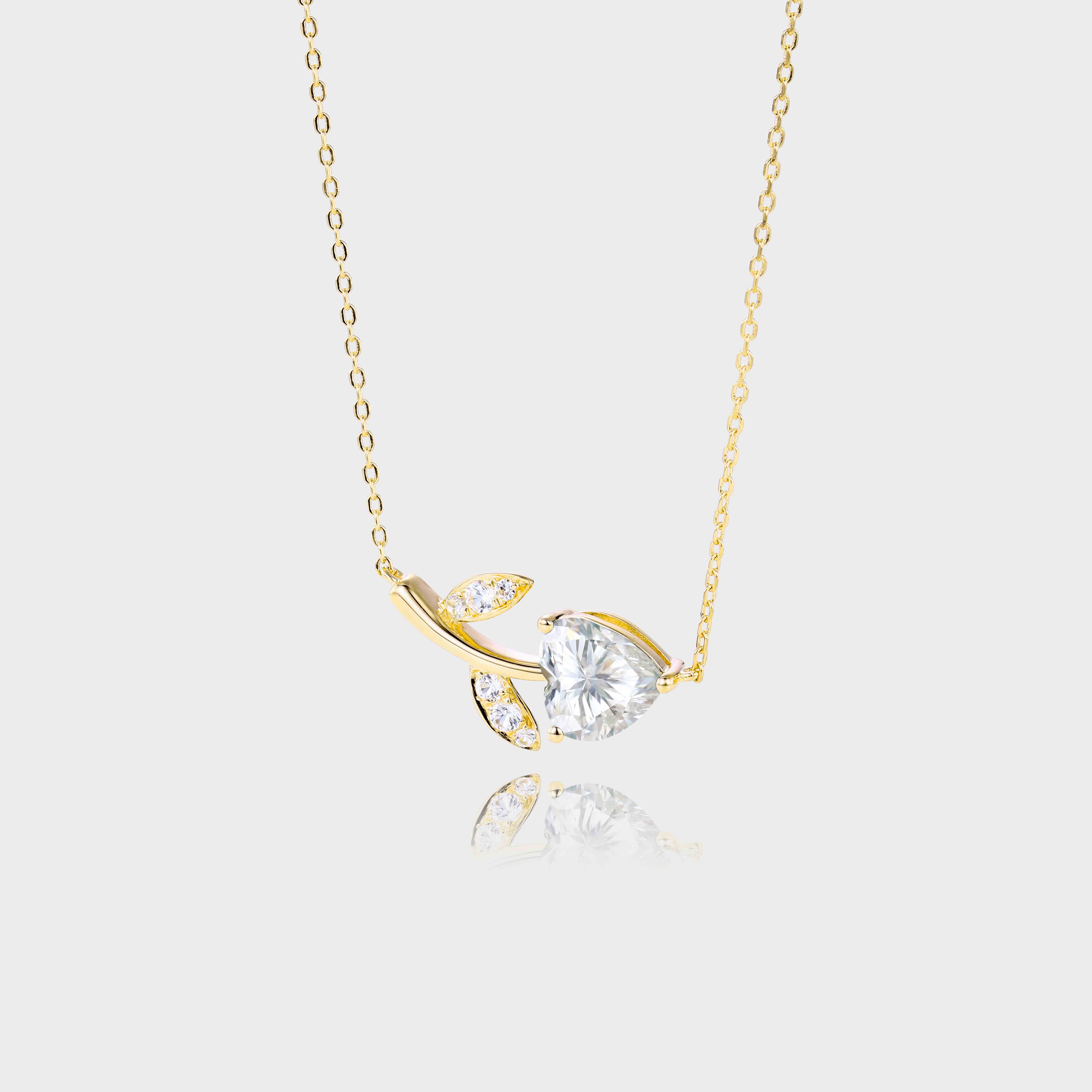 Yellow Gold Cherry Designed Heart Shaped Lab Diamond Pendant Necklace