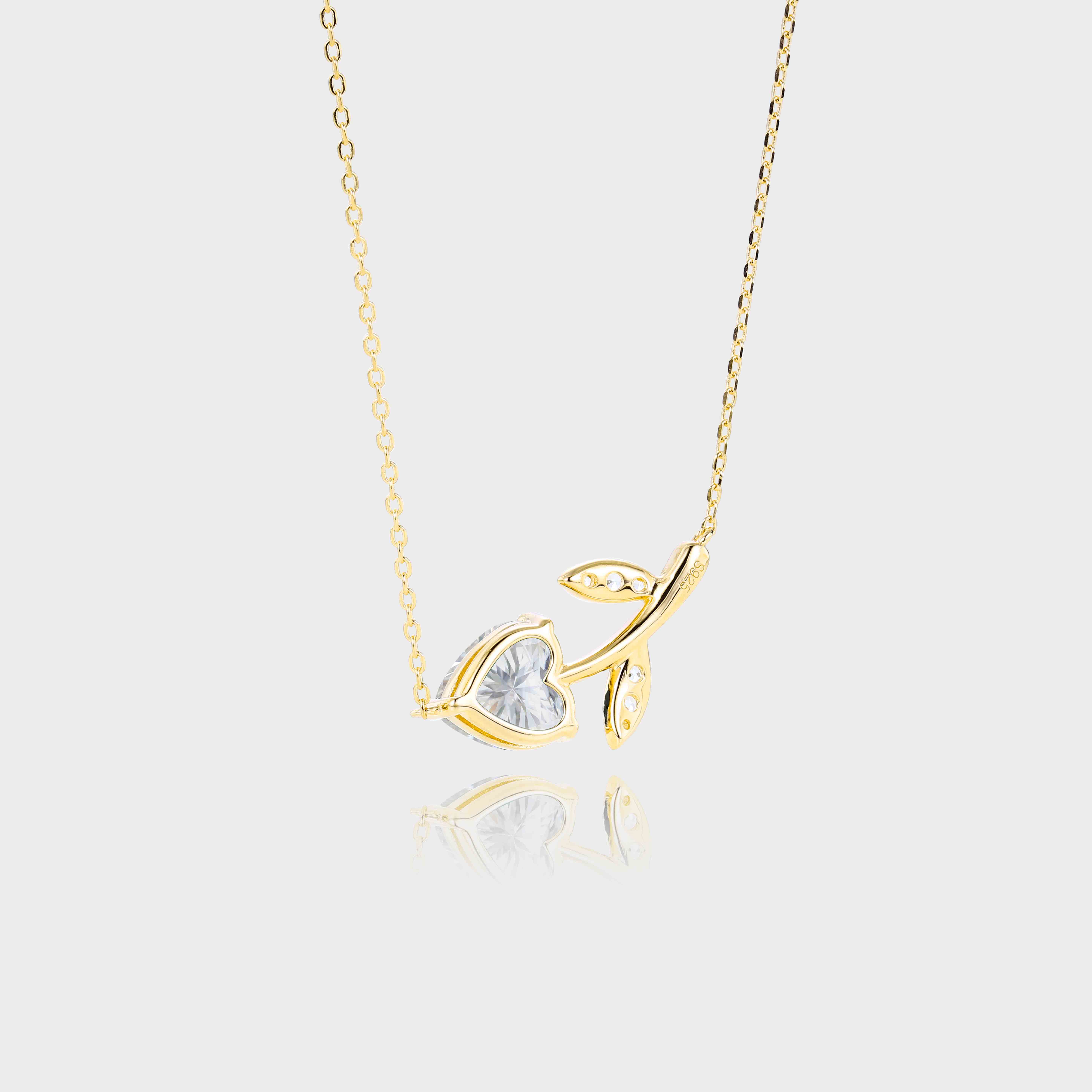 Yellow Gold Cherry Designed Heart Shaped Lab Diamond Pendant Necklace