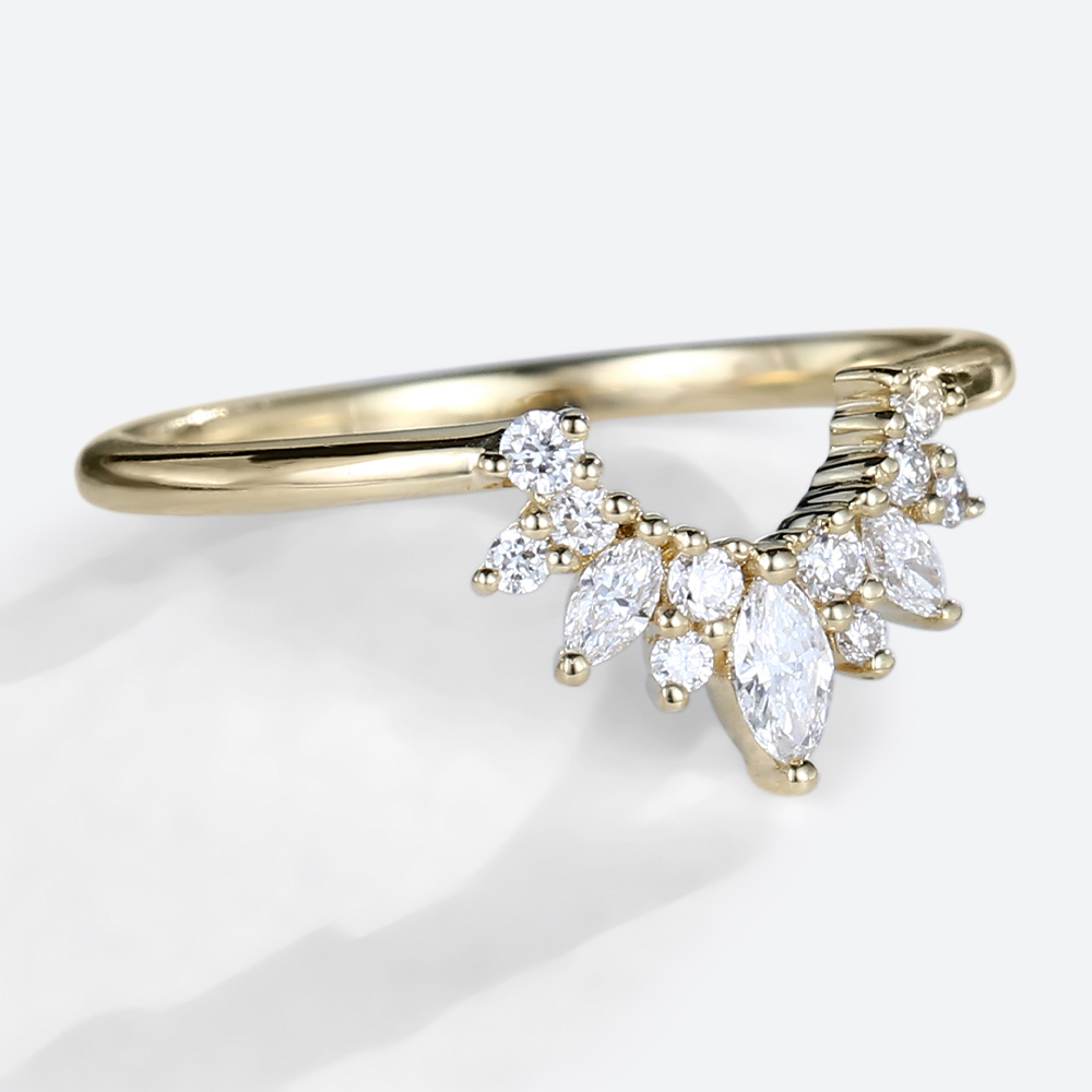 Curved Lab Created Diamond Rings​ 0.25ct Marquise Cut Wedding Band in Yellow Gold