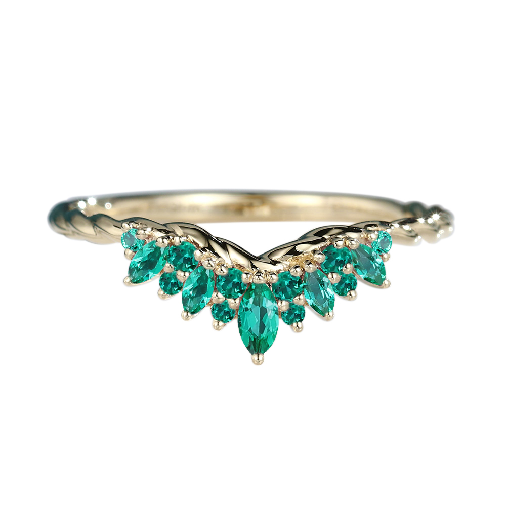 Emerald Gold Ring Curved Ring Marquise Rings Twisted Band