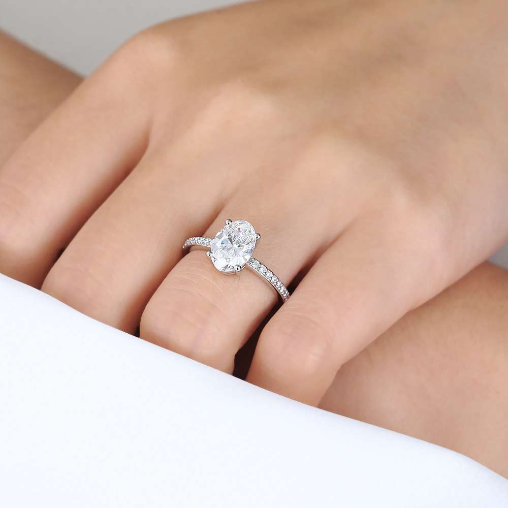White Gold Oval Cut Lab Grown Diamond Engagement Rings Pave Promise Ring (4)
