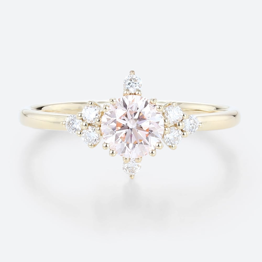 0.5ct Lab Pink Diamond Ring Round Cut Fancy Pink Diamond 8-Prong Ring in Yellow Gold