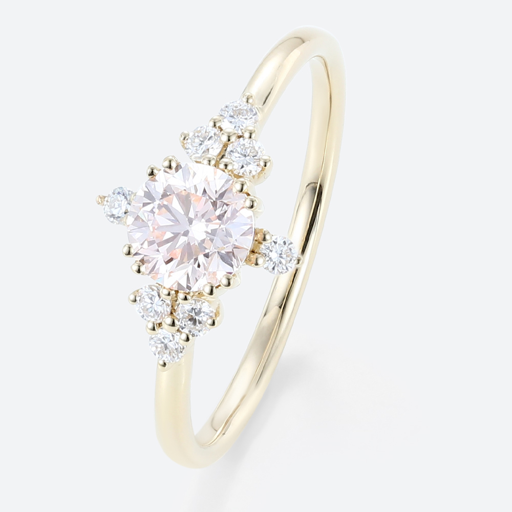 0.5ct Lab Pink Diamond Ring Round Cut Fancy Pink Diamond 8-Prong Ring in Yellow Gold