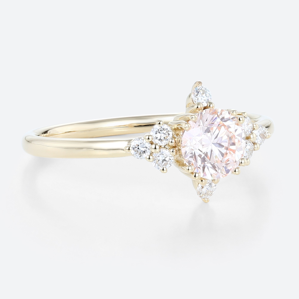 0.5ct Lab Pink Diamond Ring Round Cut Fancy Pink Diamond 8-Prong Ring in Yellow Gold