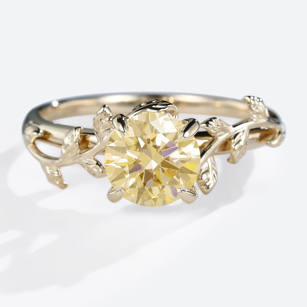 Solitaire Yellow Diamond Engagement Ring​ 1ct Olive Leaves Rings in Yellow Gold