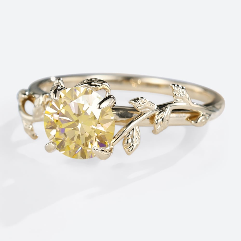 Solitaire Yellow Diamond Engagement Ring​ 1ct Olive Leaves Rings in Yellow Gold