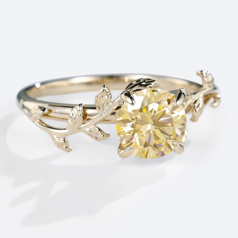 Solitaire Yellow Diamond Engagement Ring​ 1ct Olive Leaves Rings in Yellow Gold