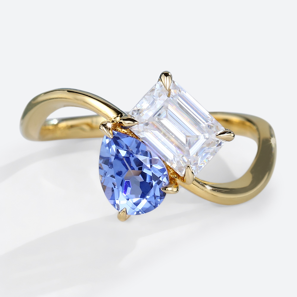 Wavy Ring Engagement Rings with Sapphires Unique Promise Rings