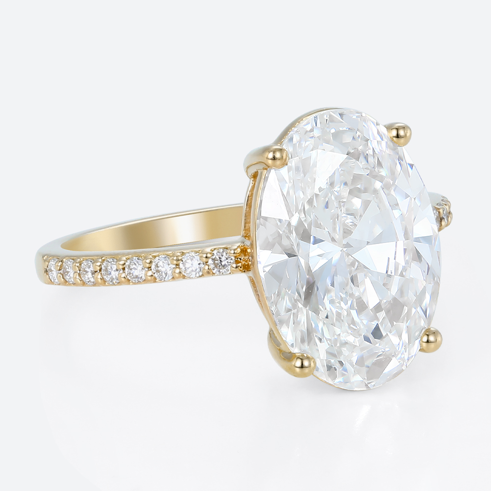 4ct Oval Cut Lab Grown Diamond Pavé Marquise Accent Engagement Ring in Yellow Gold