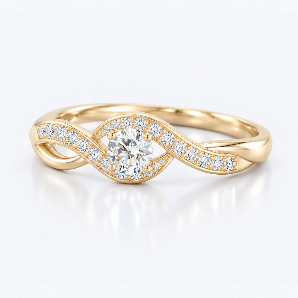 0.5ct Round Cut Lab Diamond Swirl Bypass Pavé Engagement Ring