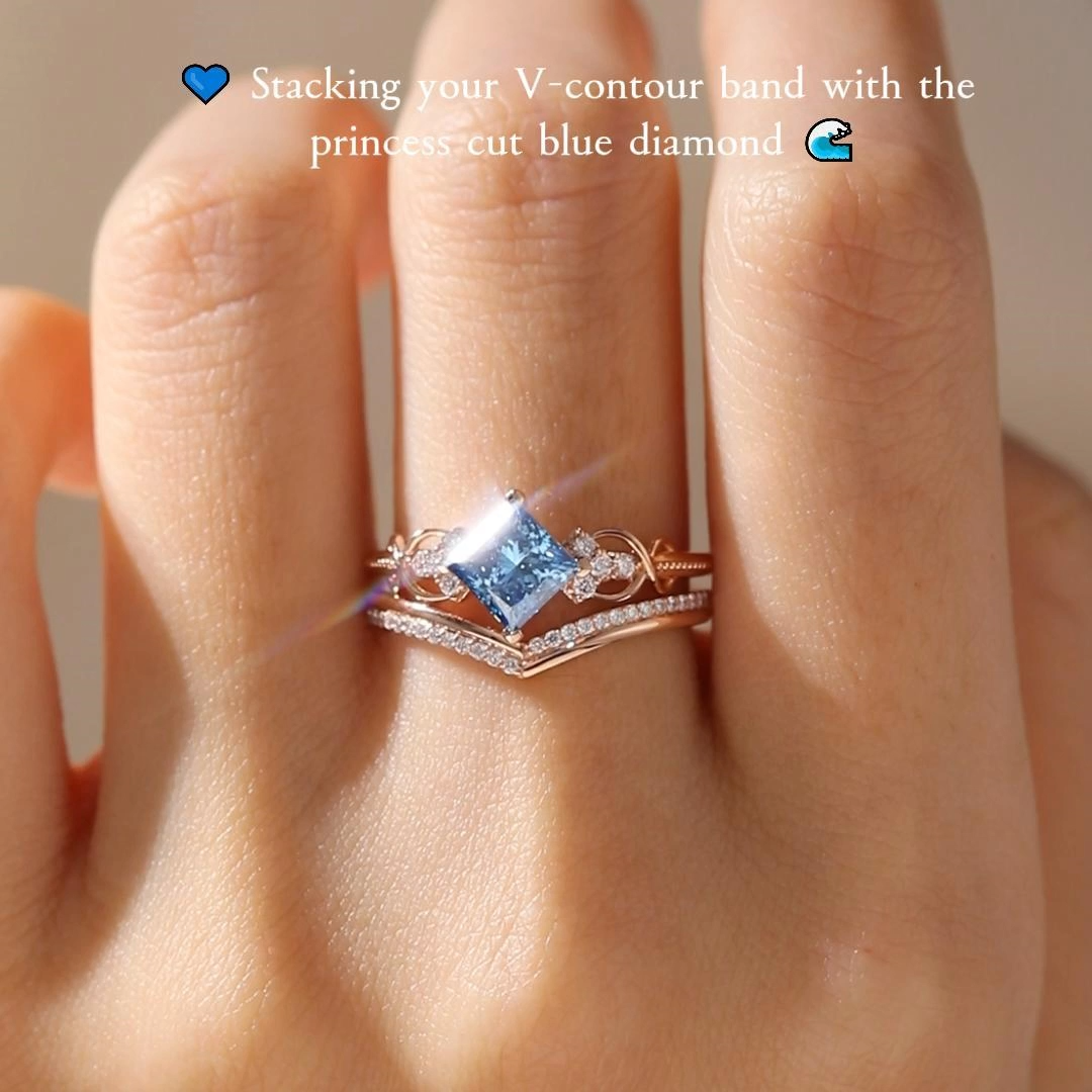 1ct Princess Cut Lab Grown Blue Diamond Infinity Bridal Ring Set in Rose Gold