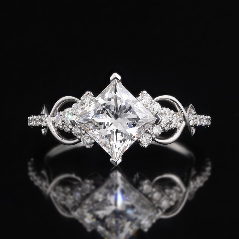 1.5ct Princess Cut Lab Grown Diamond Infinity Pavé Engagement Ring in White Gold