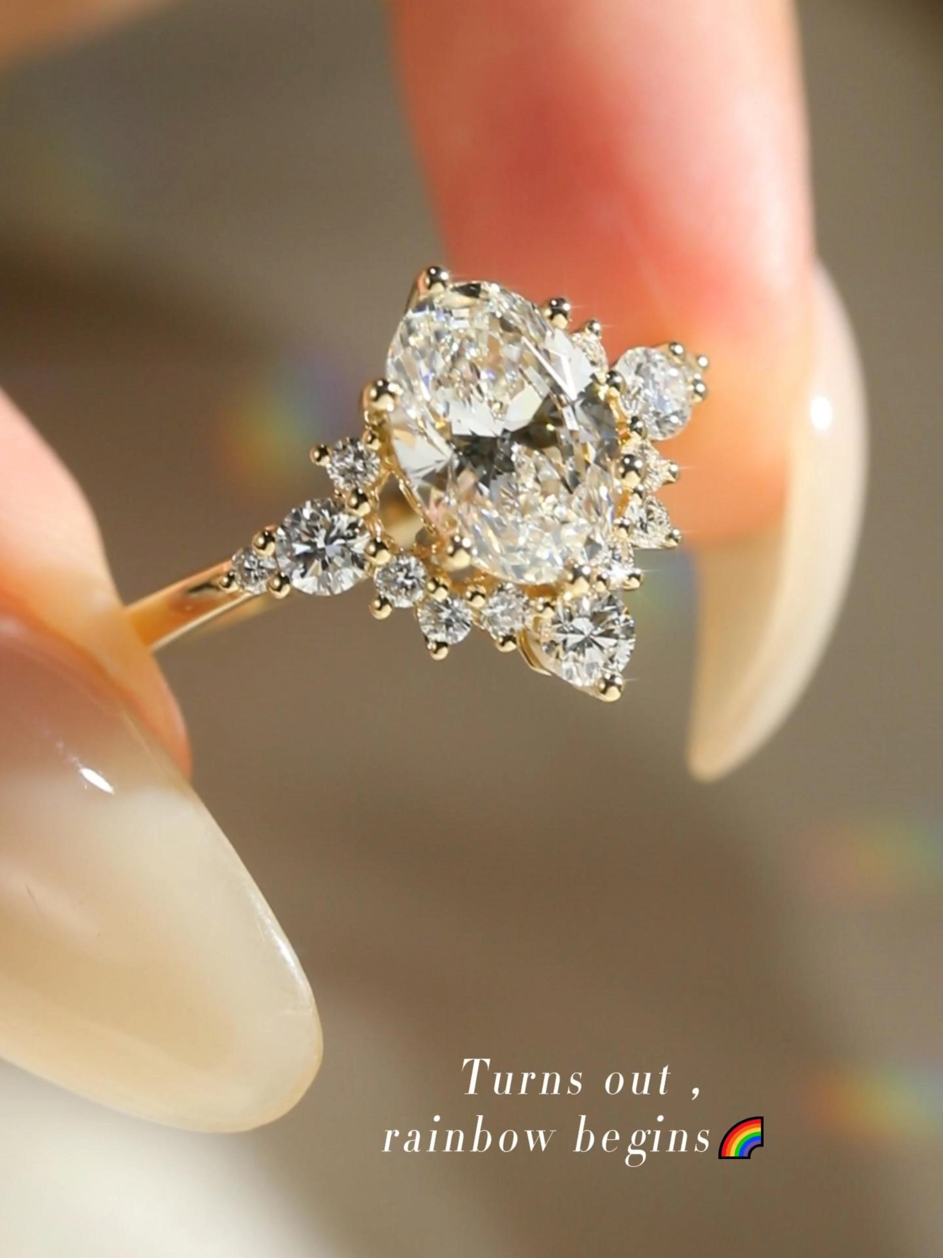 3ct Oval Cut Lab Grown Diamond Semi-Halo Engagement Ring in Yellow Gold