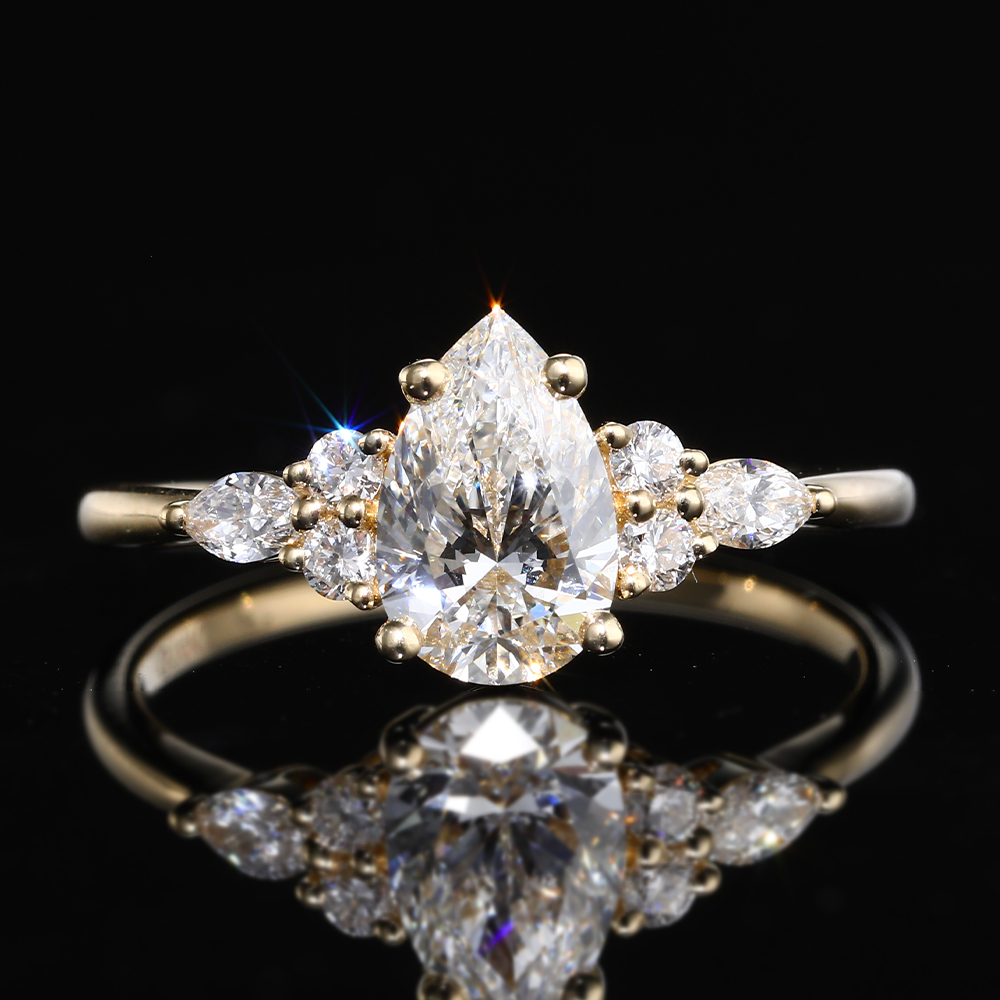 1.5ct Pear Cut Lab Grown Diamond Marquise Accent Engagement Ring in Yellow Gold