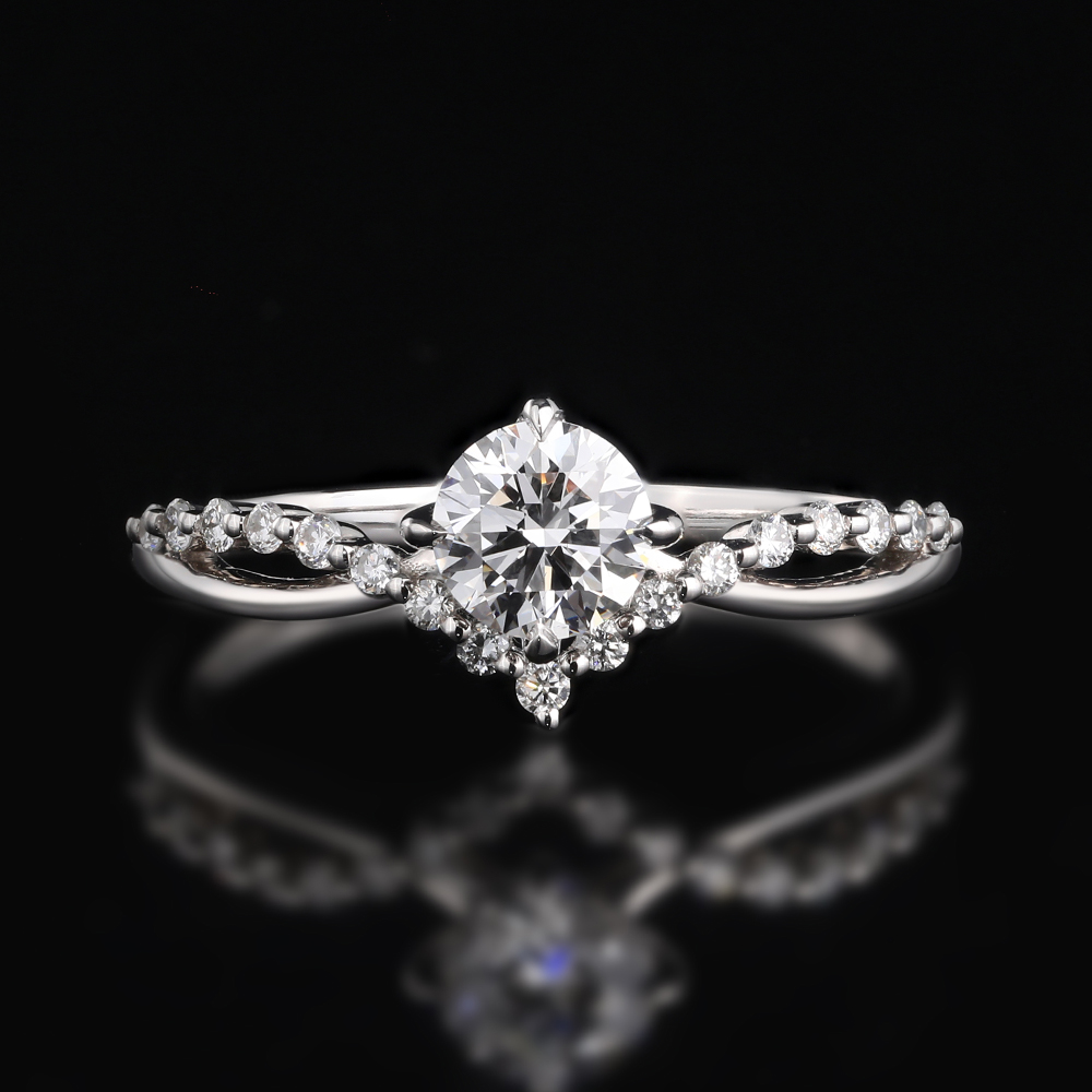 0.5ct Round Cut Lab Grown Diamond Crossover Pavé Engagement Ring in White Gold