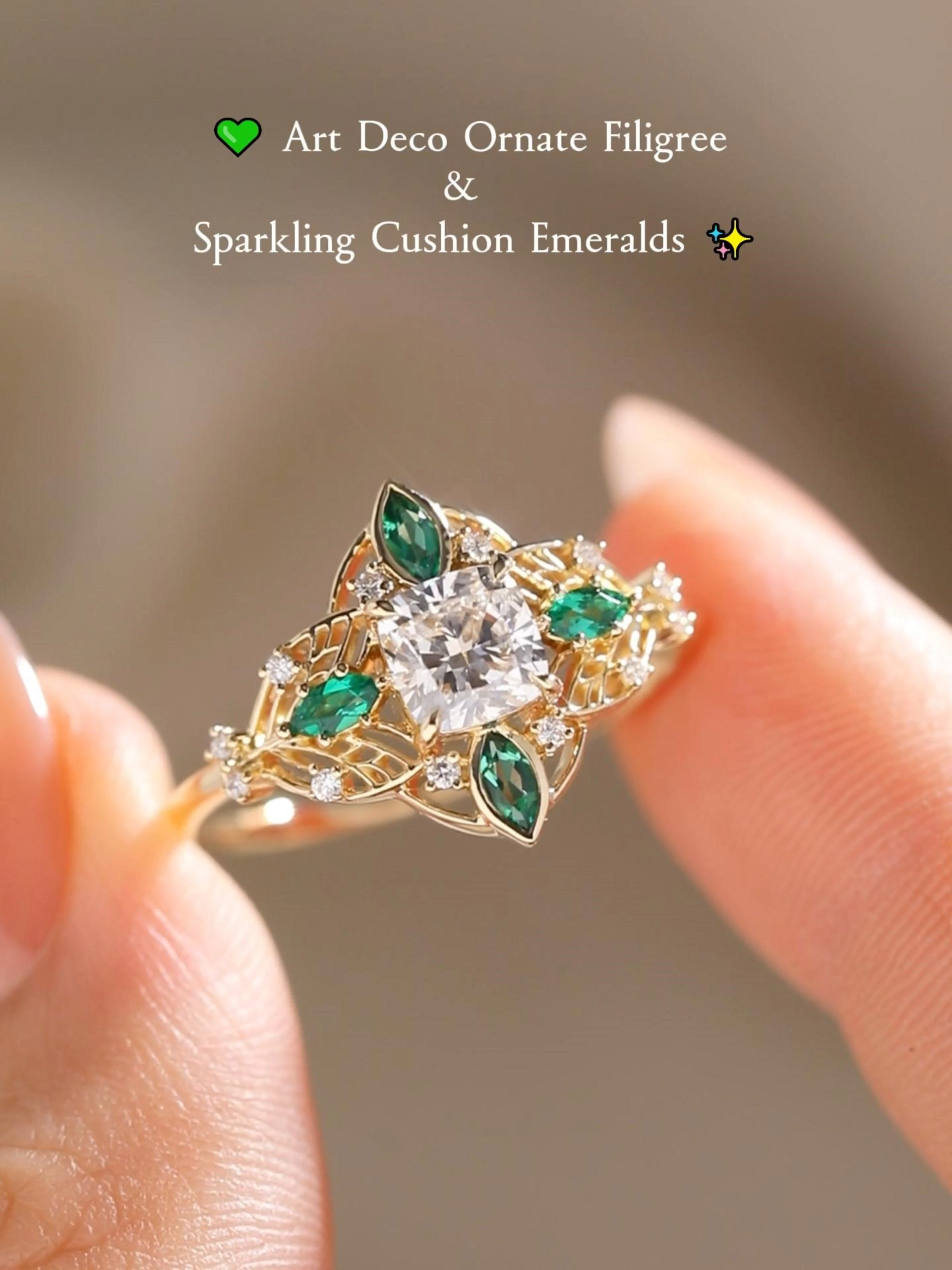 1ct Cushion Cut Lab Grown Diamond Ornate Filigree Engagement Ring in Yellow Gold