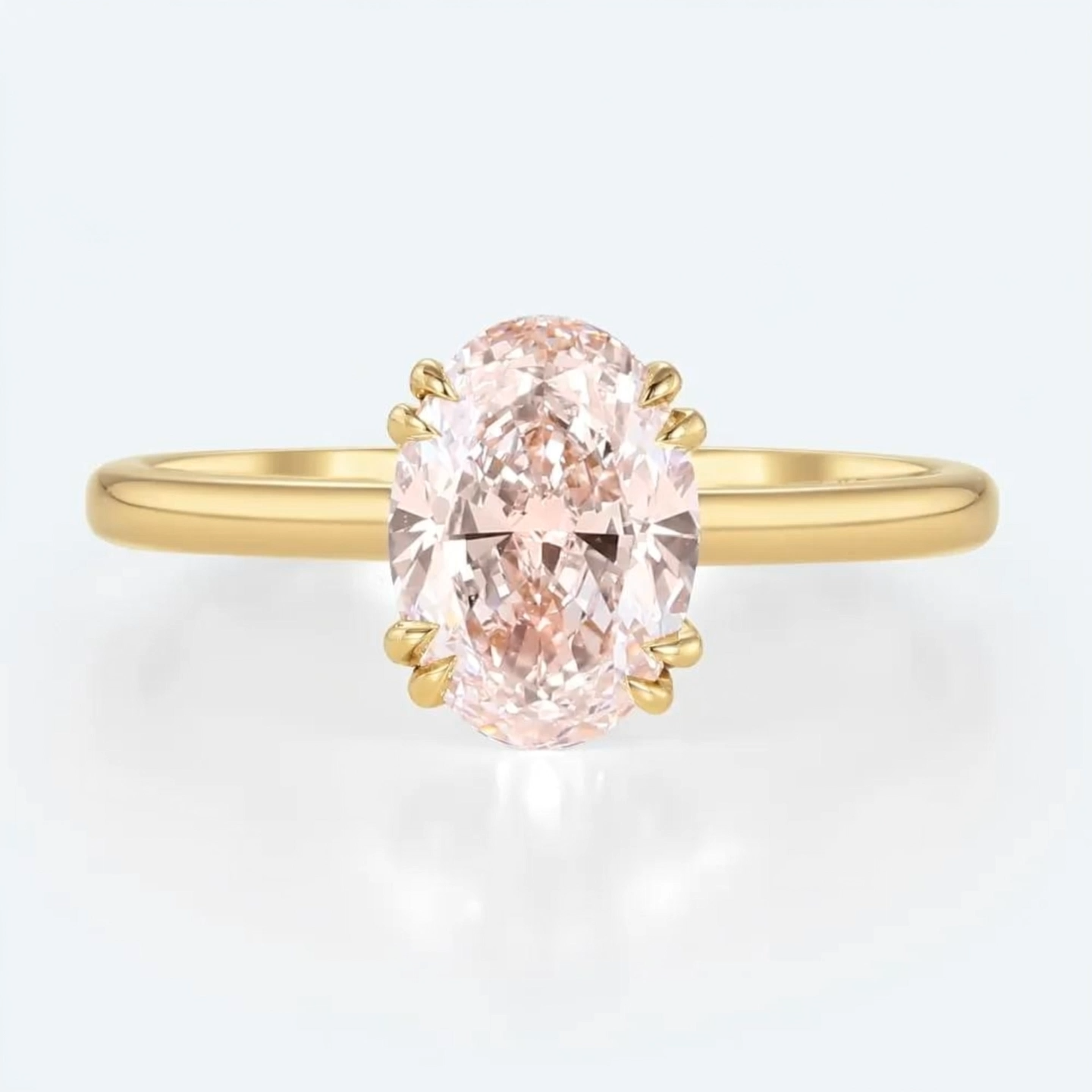 1.5ct Oval Cut Lab Grown Pink Diamond Minimalist Double-Claw Solitaire Engagement Ring in Yellow Gold