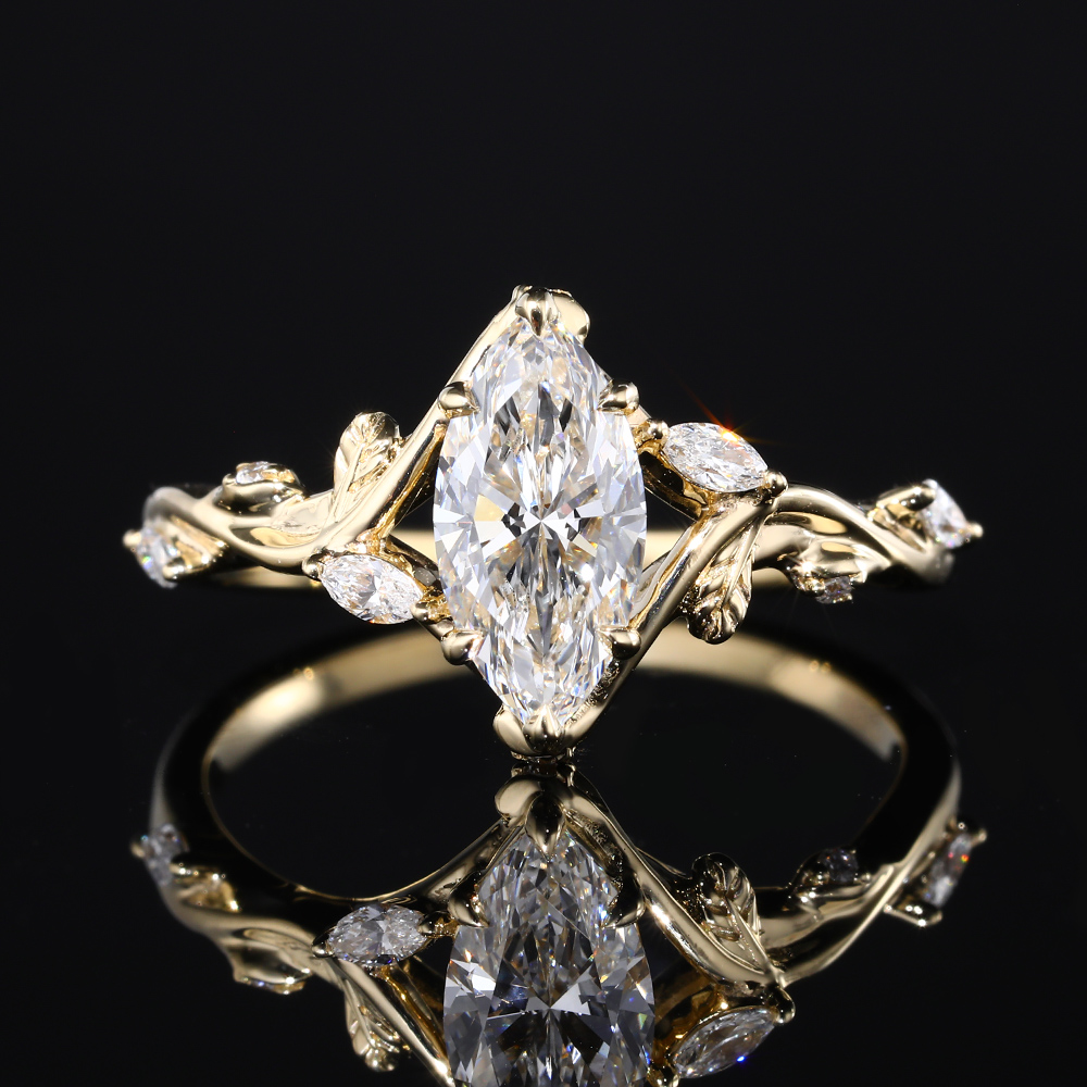 1ct Marquise Cut Lab Grown Diamond Nature-Inspired Side-Stone Engagement Ring in White Gold