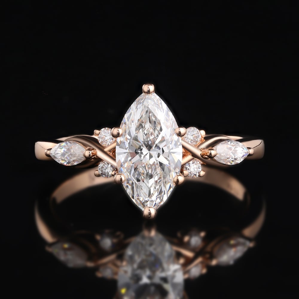 1ct Marquise Cut Lab Grown Diamond Winged Marquise Cluster Engagement Ring in Rose Gold